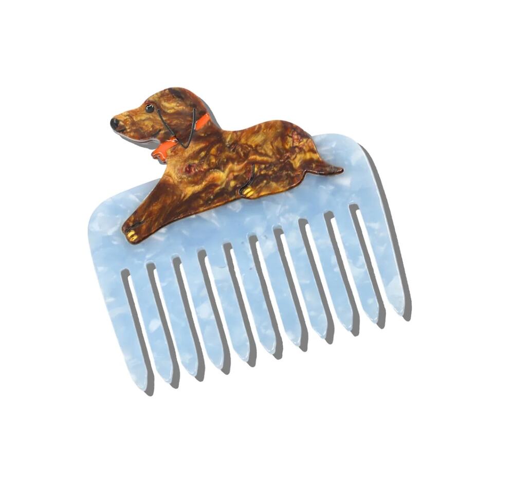 Solar Eclipse Dachshund Pocket Comb Hand Painted Blue Acetate NEW